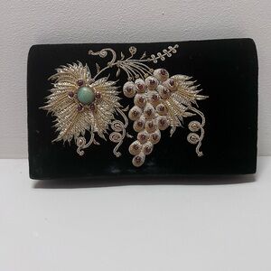 Handmade black velvet Velour clutch handbag beautiful embroidery beaded